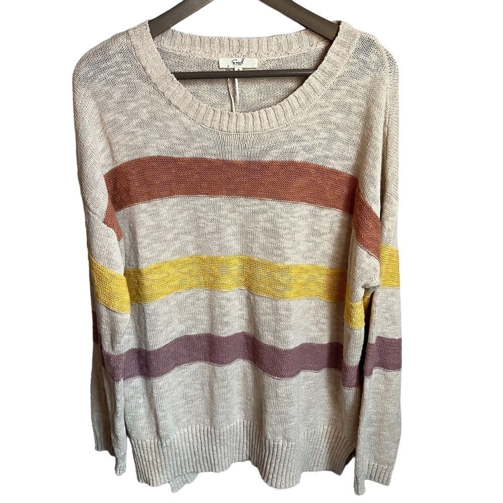 NWOT Easel Striped Oversized Sweater size Small Cotton Crewneck Pullover Spring - Picture 2 of 6